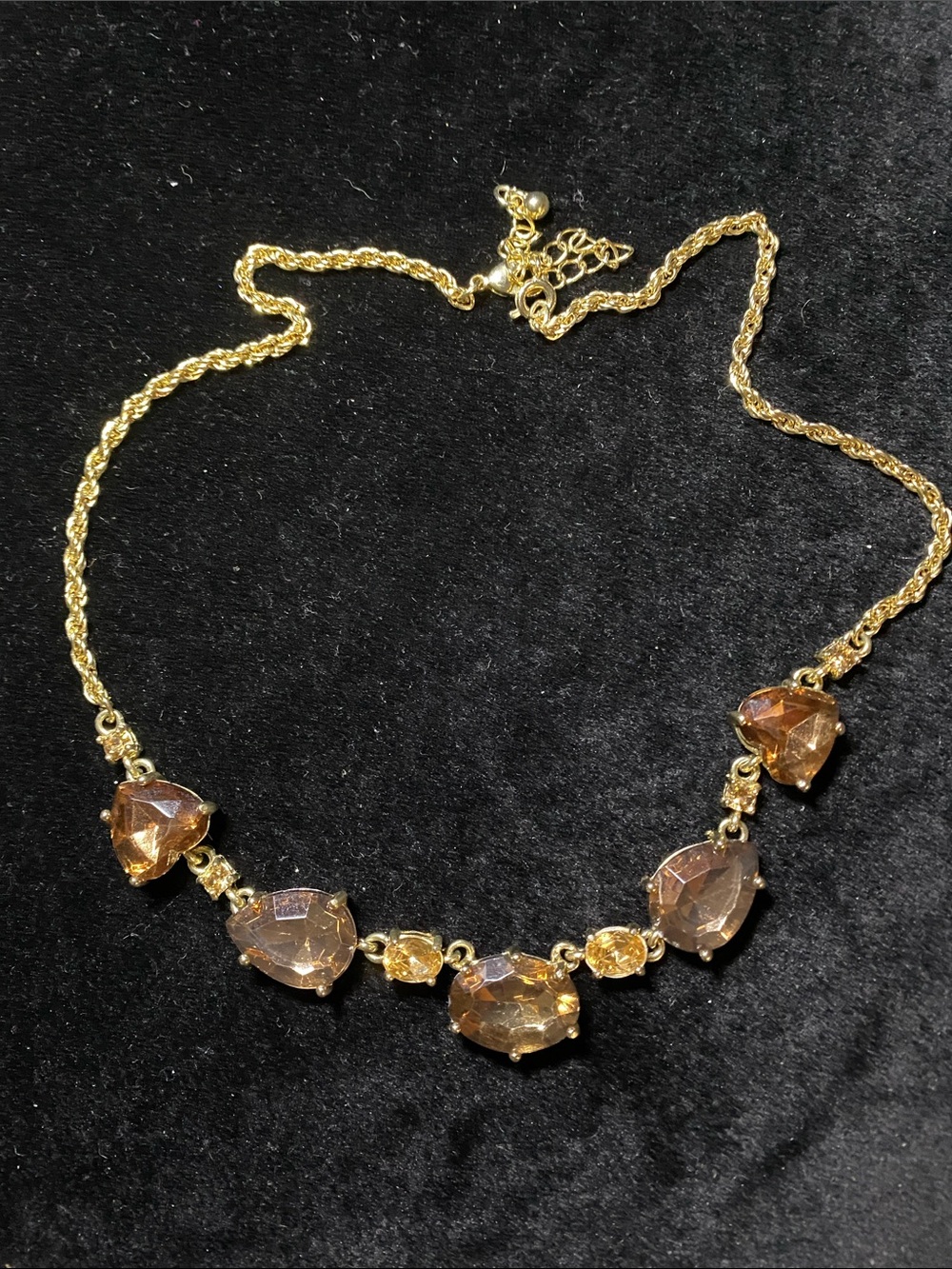 Vintage J Crew Amber Champagne tone Hearts Tear Pear Oval Crystal Rope Chain